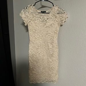 Cream lace cocktail dress. T-shirt style. Classy.